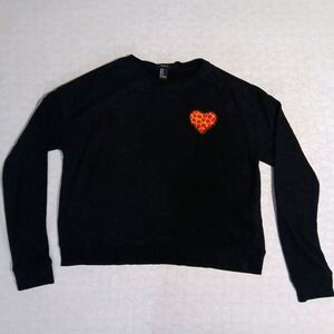 Forever 21 - Black Long Sleeve Sweater with Heart Pizza Patch, Women's size M